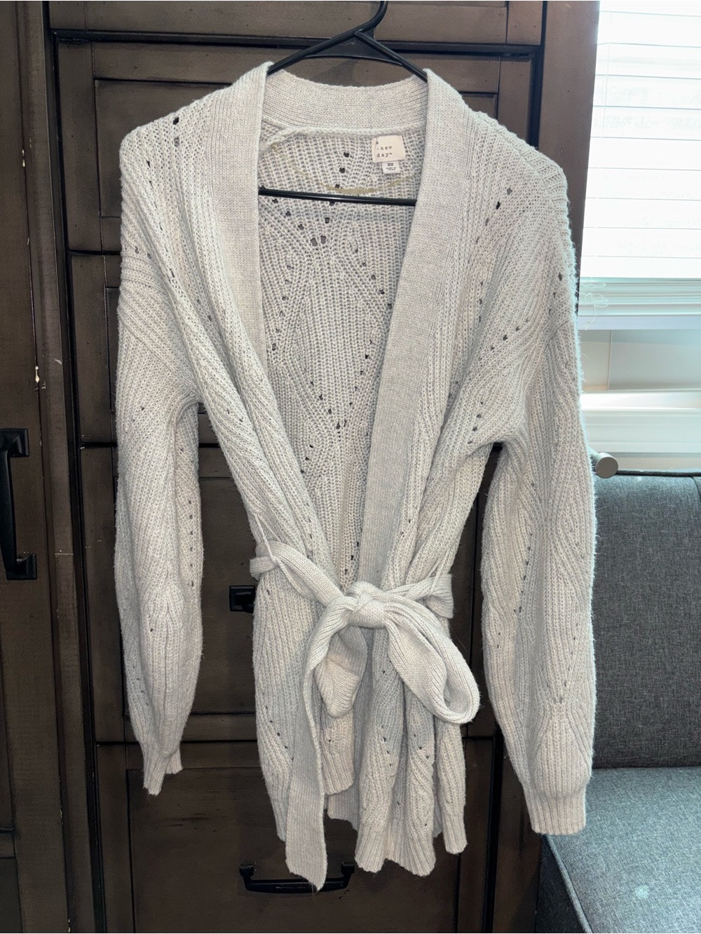 a new day Light Gray Open-Front Belted Cardigan